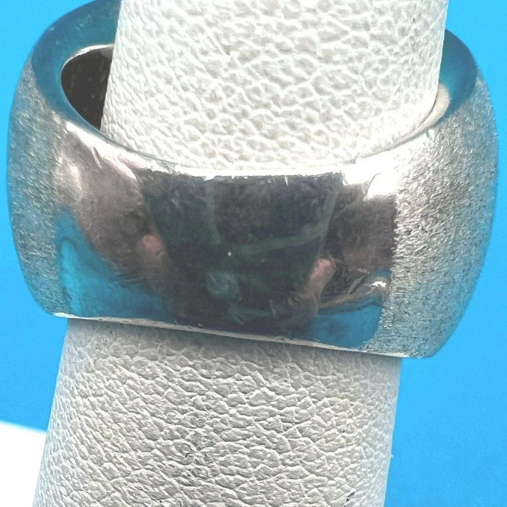 Sterling Siiver Vermeil Unisex Chunky Dome Ring Sz 5‎ Brushed Textured 10g